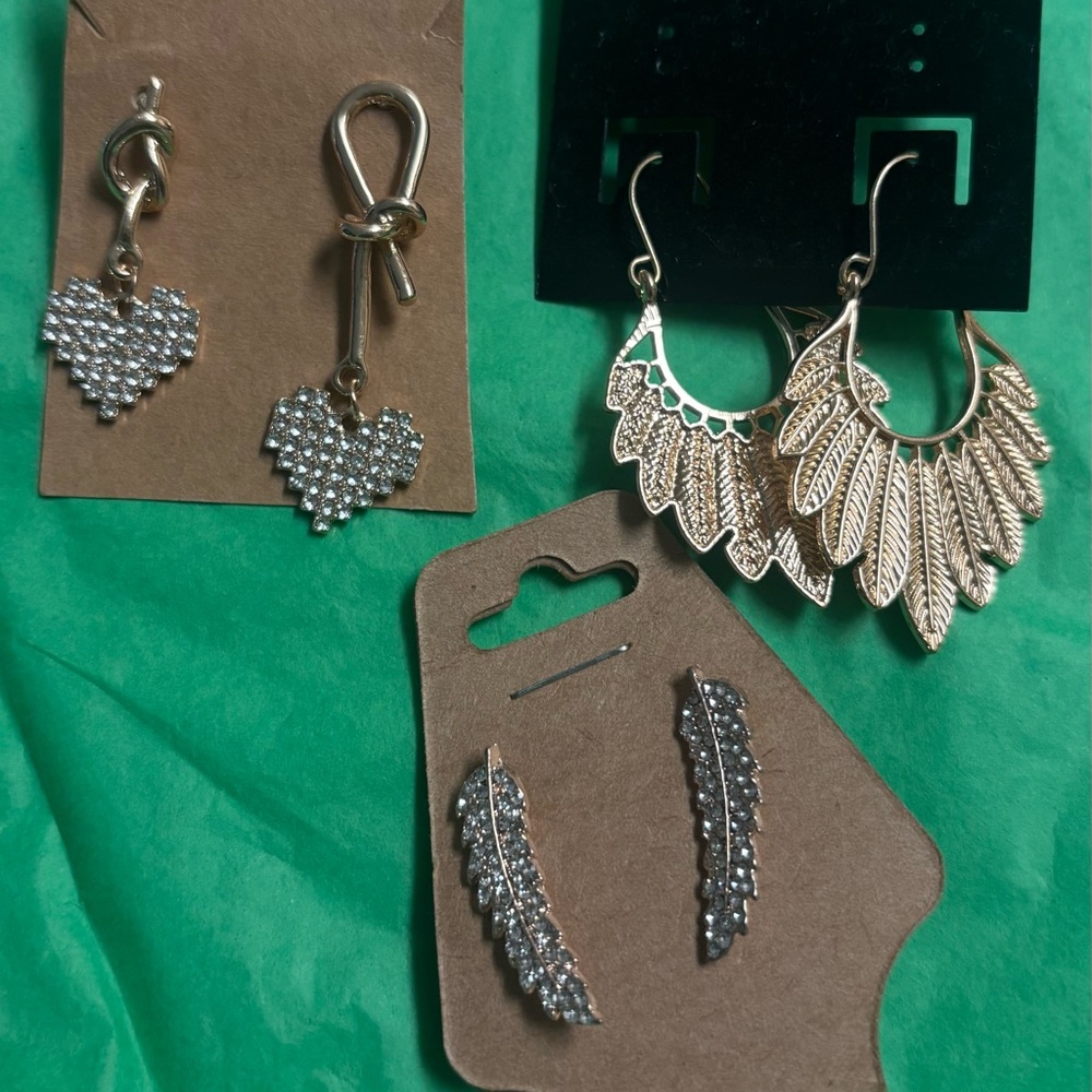 Elegant Gold and Silver Leaf Earrings Set. All new; 3 for $18